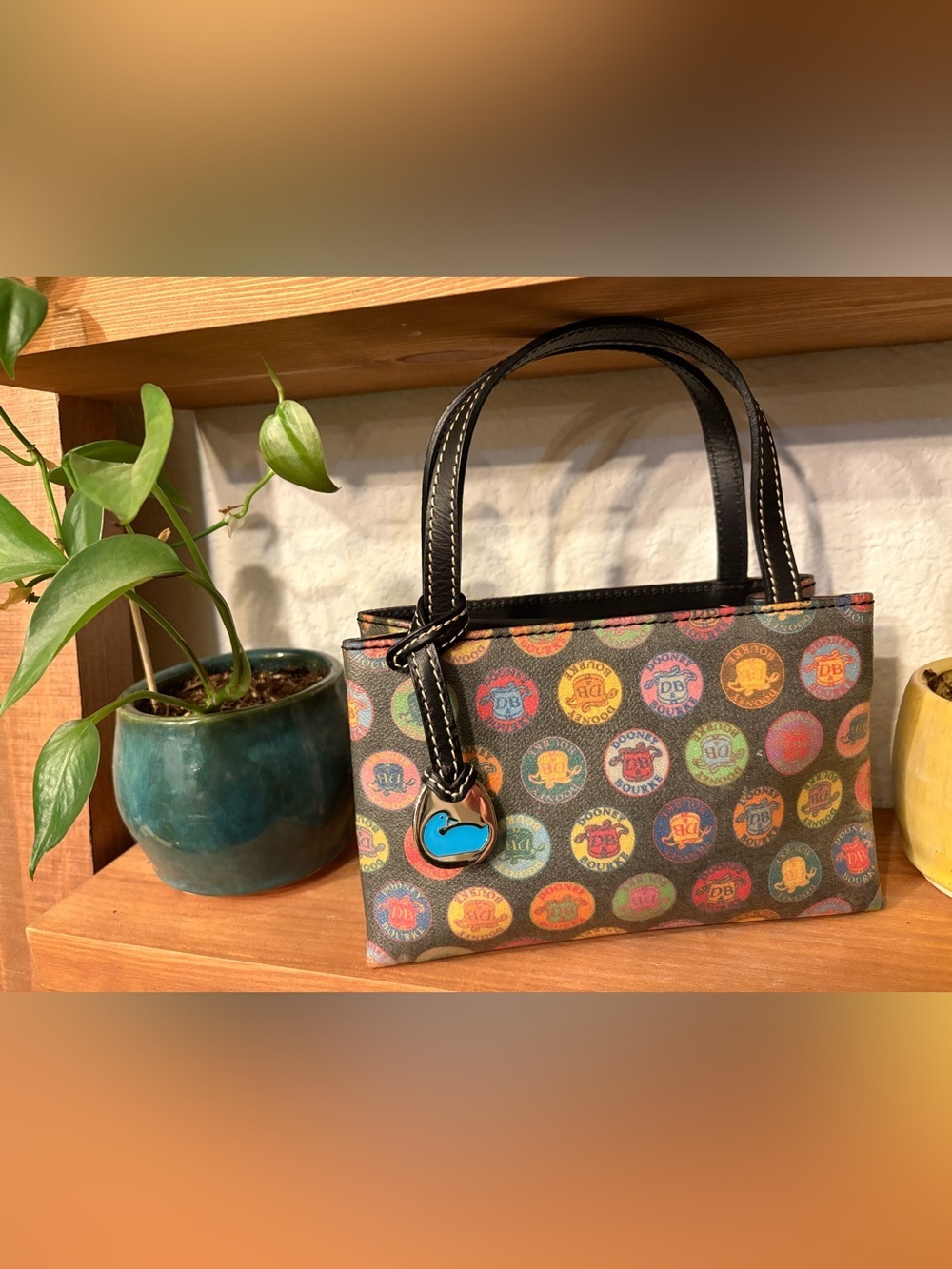 Dooney & Bourke Multicolor Anniversary Logo Small Tote Black Leather